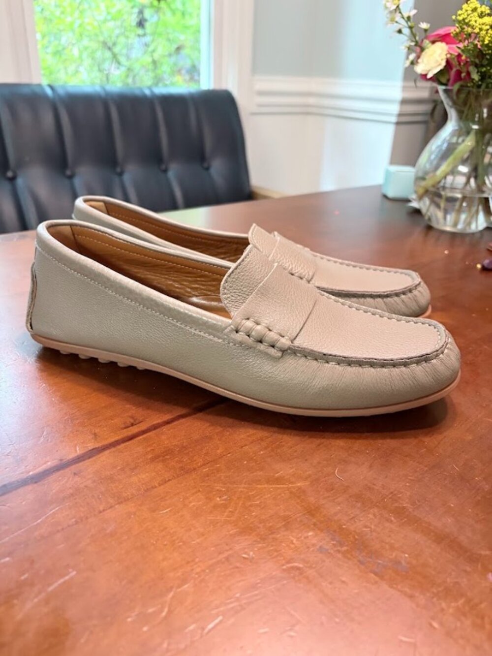 Aquatalia Leather Loafers Gray Taupe Size 10.5